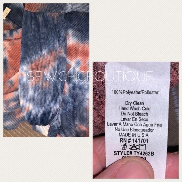 Tie Dye Waffle V-Neck Knit Top w Balloon Slvs - Picture 8 of 8